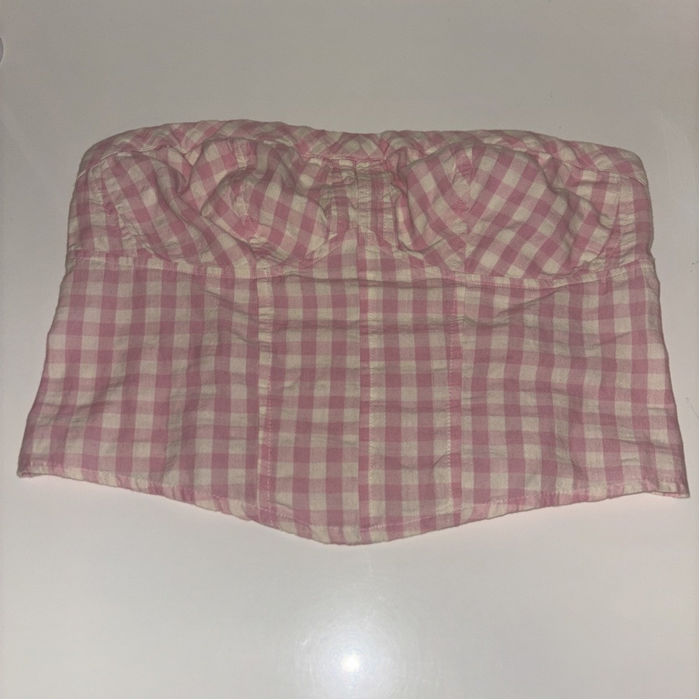 Free People Pink Gingham Smocked Crop Top Western Cowgirl Feminine Boho Size Lg - Picture 4 of 9